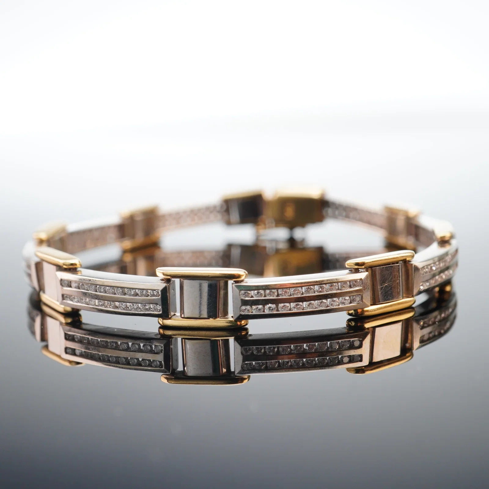 14K Yellow & White Gold Bracelet w/ Diamond Pave Links