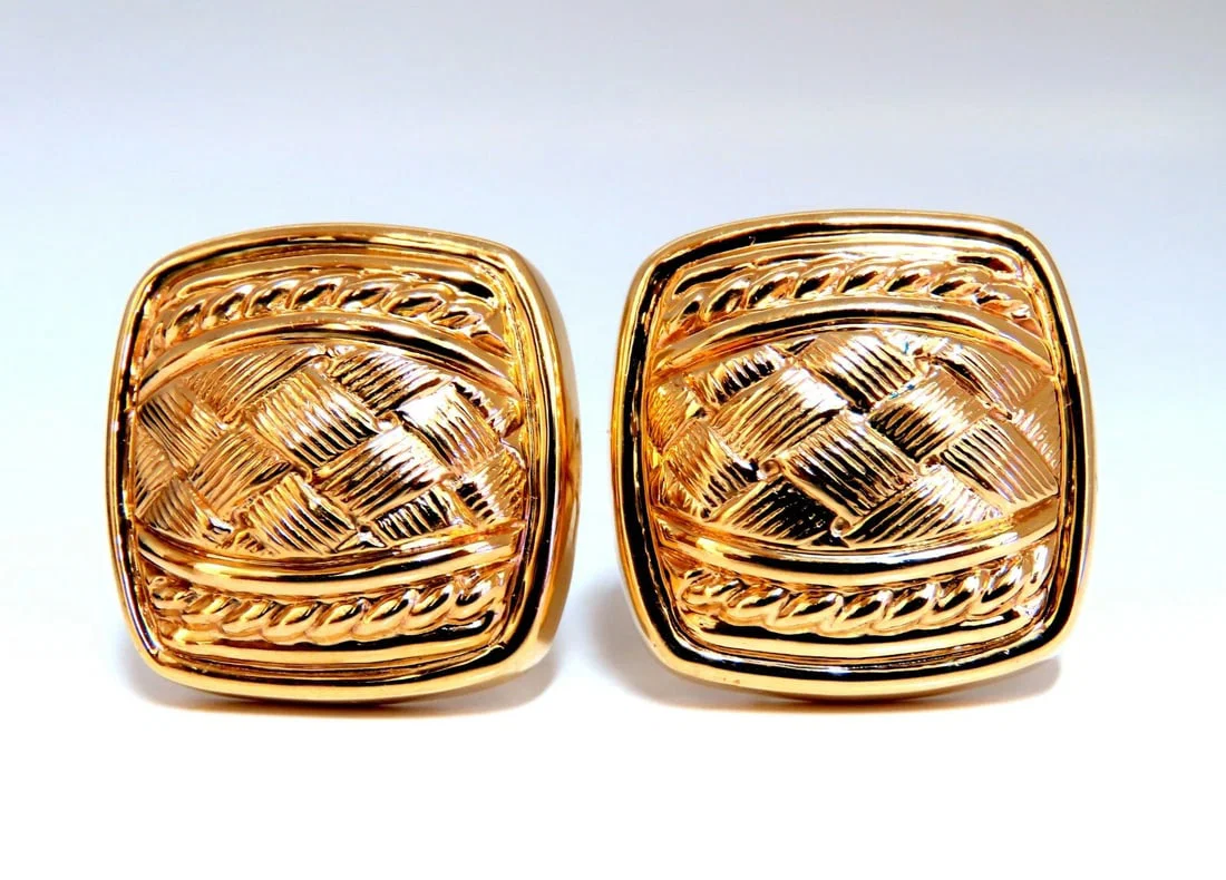 14kt Cross Hatch & Rope Twist Deco Clip Earrings**
