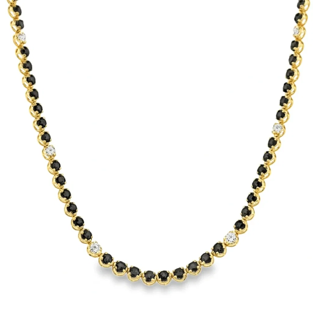 14KT GOLD BLACK DIAMOND AND DIAMOND TENNIS NECKLACE