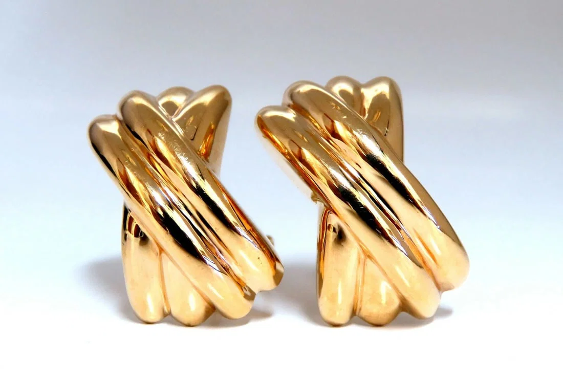 14kt Gold Raised X Clip Earrings Elongated**
