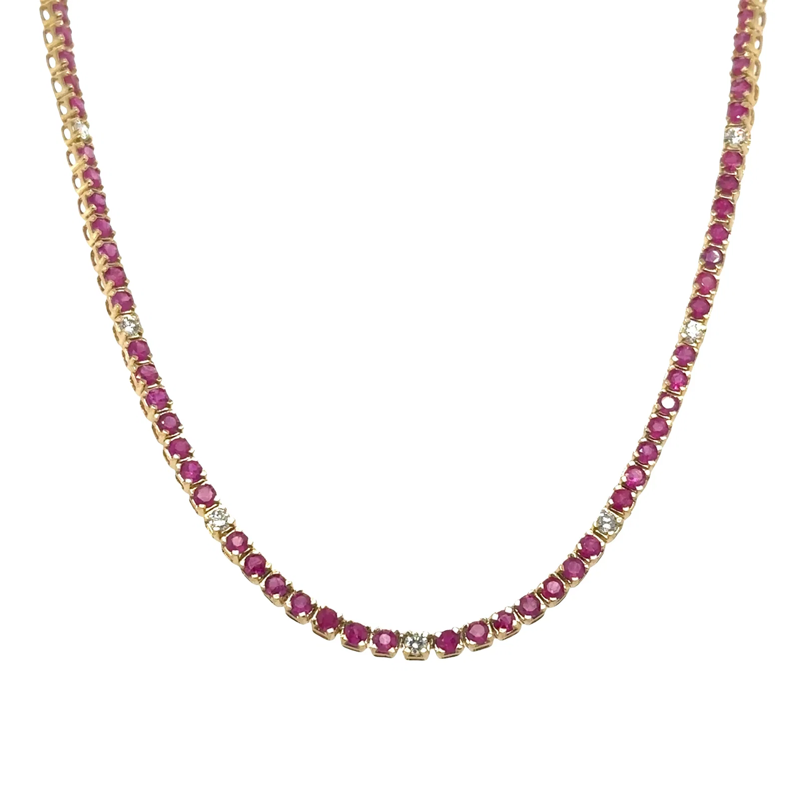 14KT GOLD RUBY AND DIAMOND TENNIS NECKLACE (5.00 CTS)