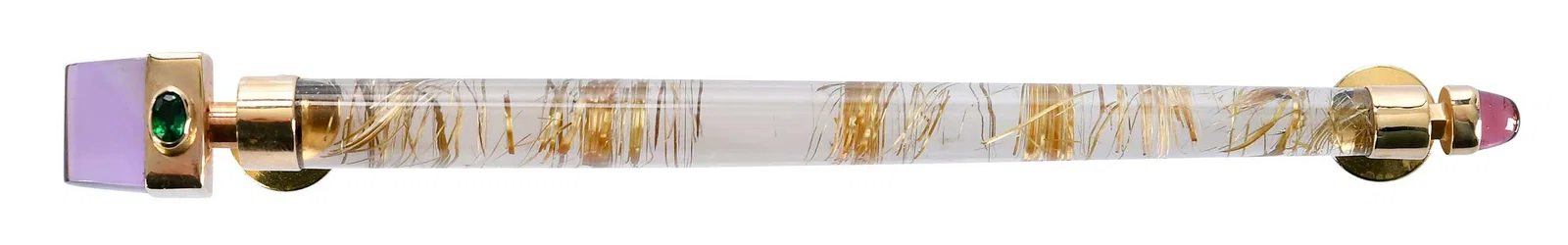 14kt. Smokey Rutilated Quartz, Amethyst, and Garnet Brooch, By Sasa