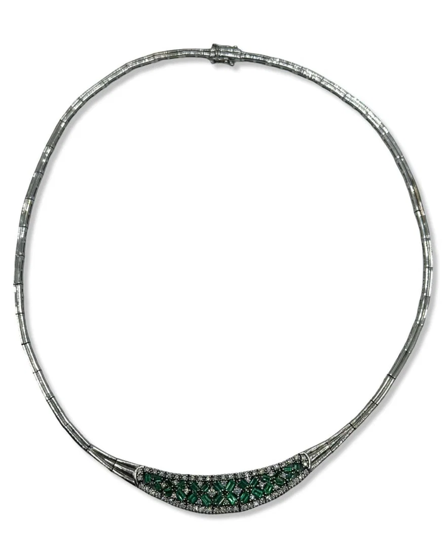14kt WG, Diamond, & Emerald Necklace