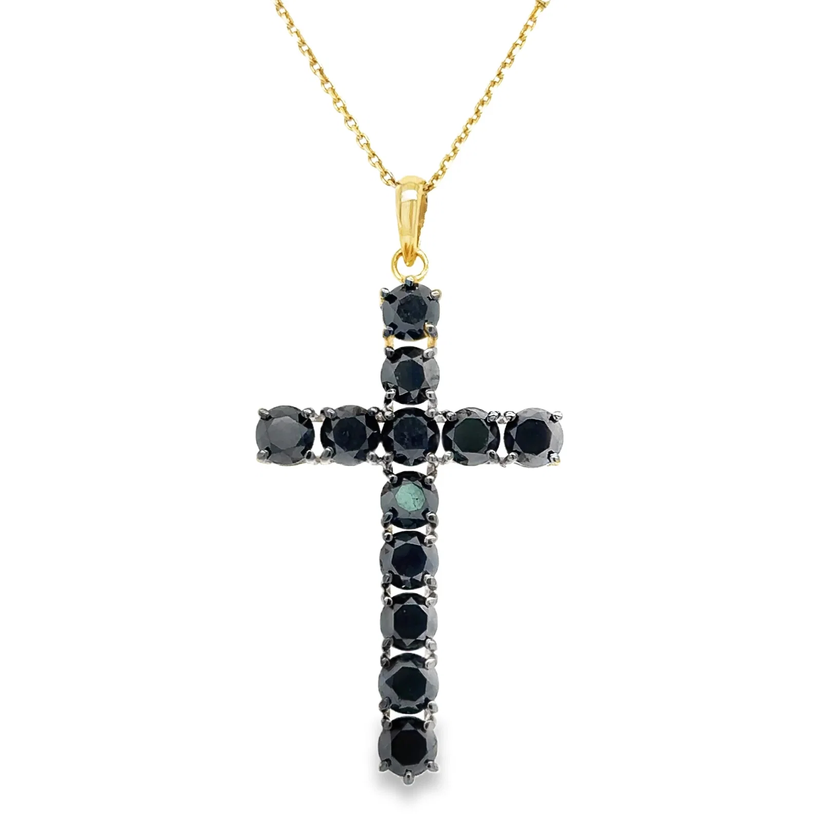 14KT YELLOW GOLD BLACK DIAMOND CROSS PENDANT