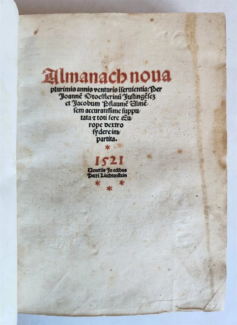 1521 Post-Incunabula ASTROLOGY & ASTRONOMY ALMANACH NOVA by J. Stoeffler ANTIQUE