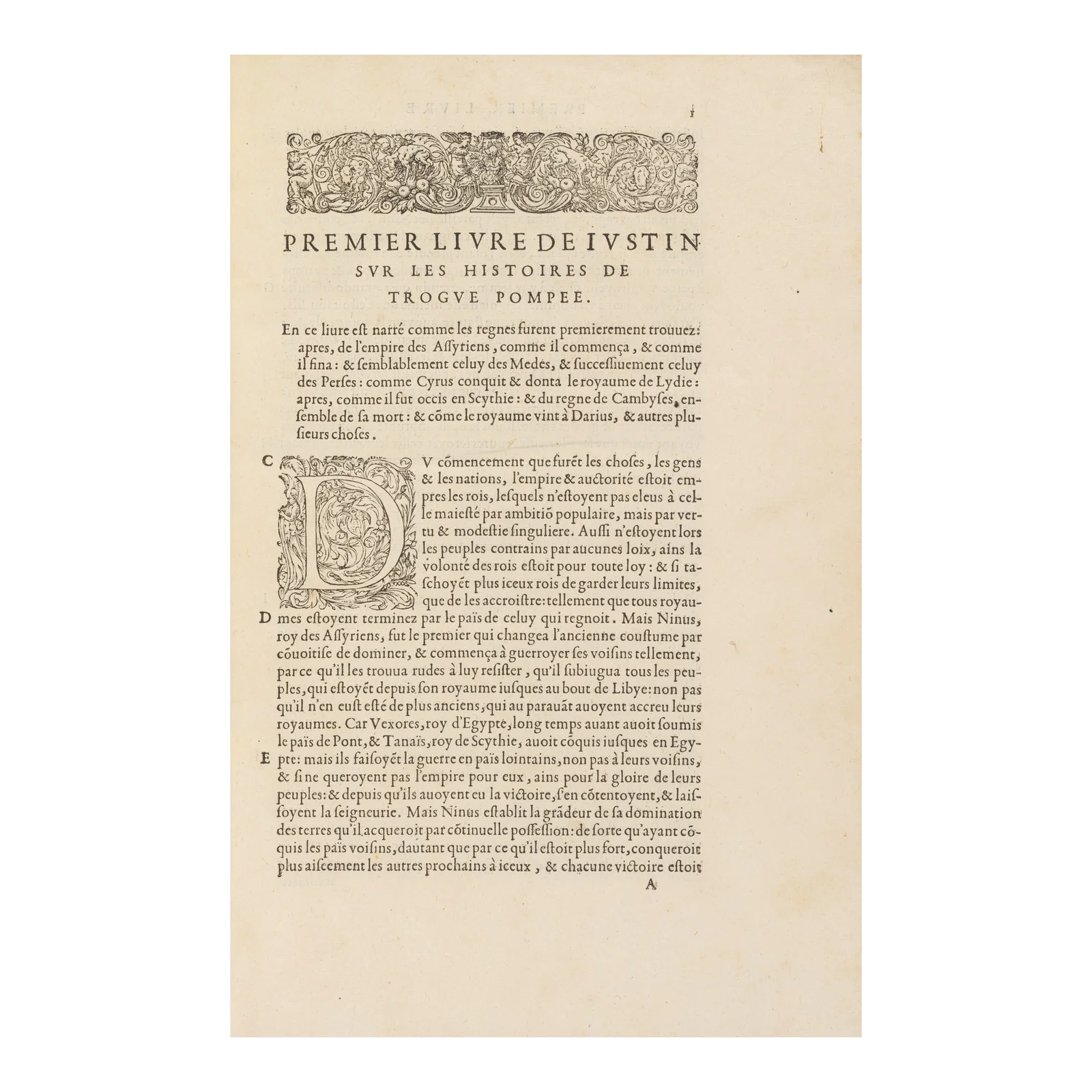 1559 ❧ THE RARE FIRST EDITION OF SEYSSEL'S FRENCH TRANSLATION OF JUSTINUS, PRINTED BY VAS...