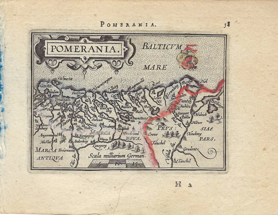 1602 Ortelius Map of Poland's Baltic Coast -- Pomerania