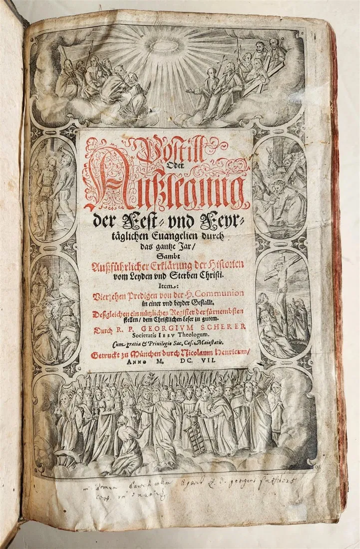 1607 GERMAN THEOLOGY ILLUSTRATED antique PIGSKIN BOUND FOLIO