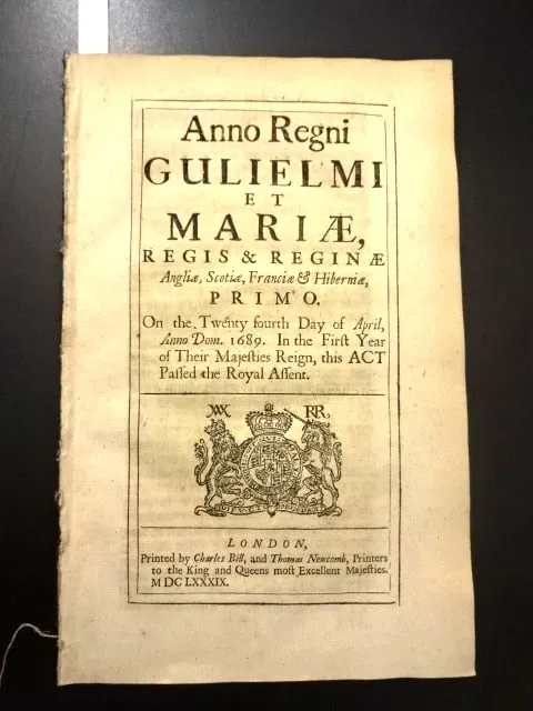 1689 English Act Oaths of Allegiance and Supremacy