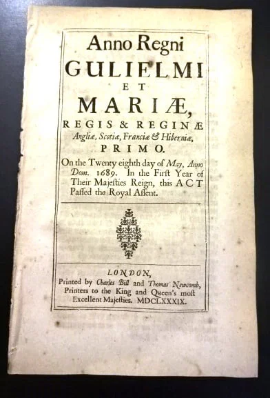 1689 English Act Suspension of Habeas Corpus
