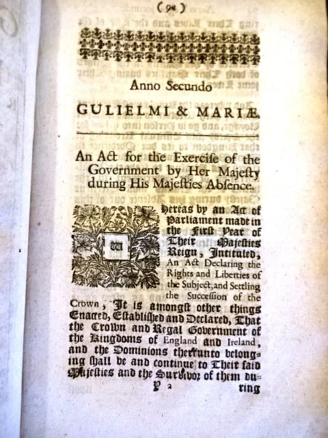 1690 English Act Regal Authority to Queen