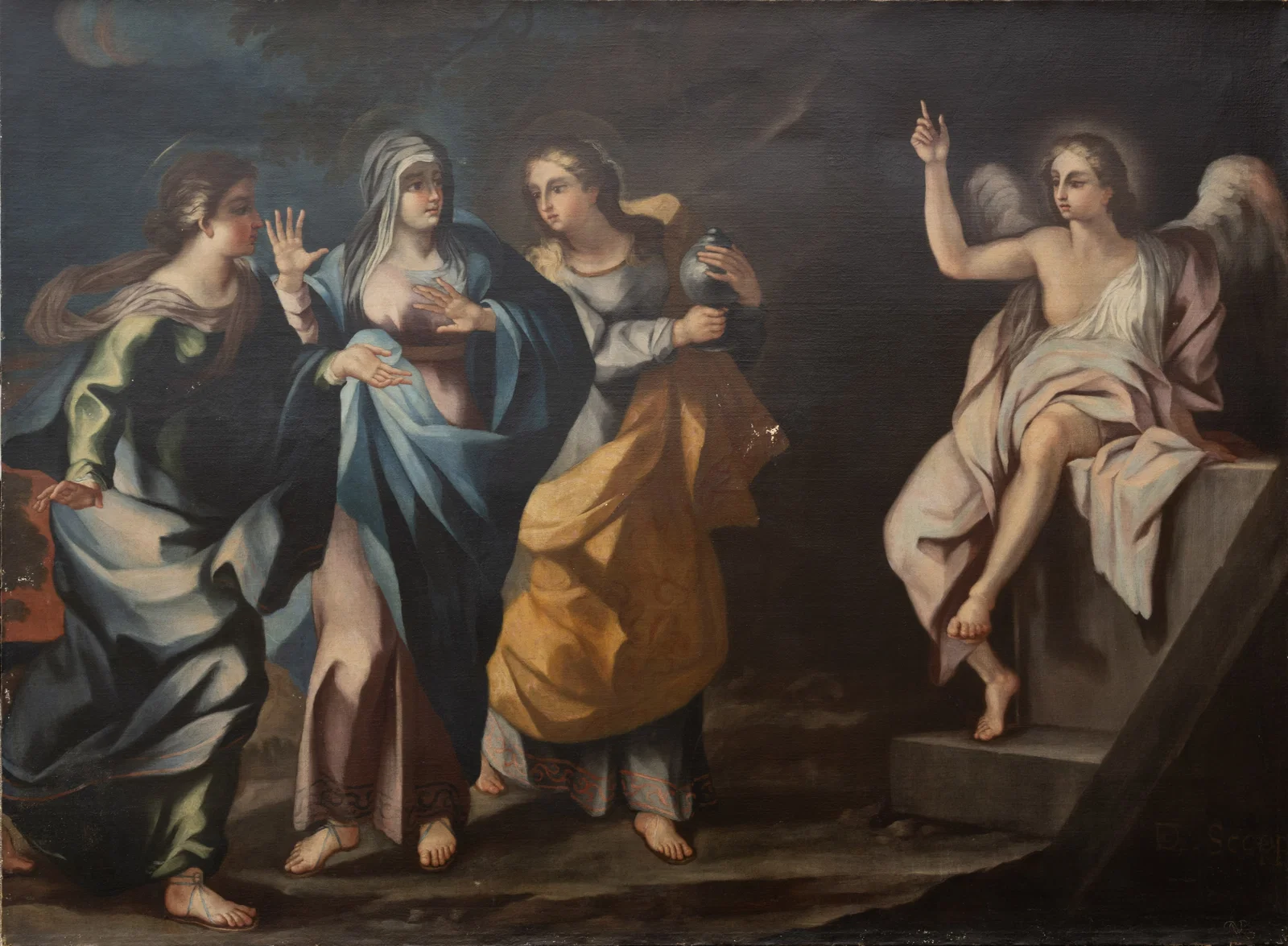 16th C Old Master " Holy Women at Christ's Tomb" Oil on Canvas After A Caracci 7.2Ft x 5.3Ft