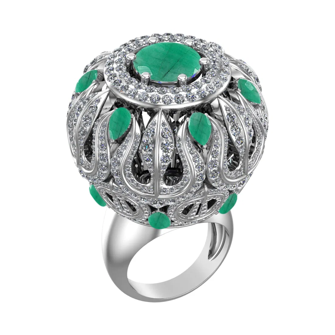 17.72 Ctw VS/SI1 Emerald and Diamond 14k white Gold Engagement Ring (ALL DI