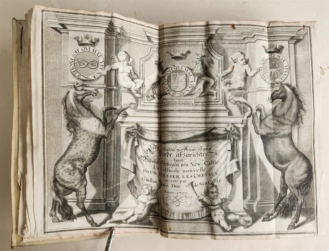 1700 HORSE BOOK FULLY ILLUSTRATED antique RIDING SCHOOL FOLIO