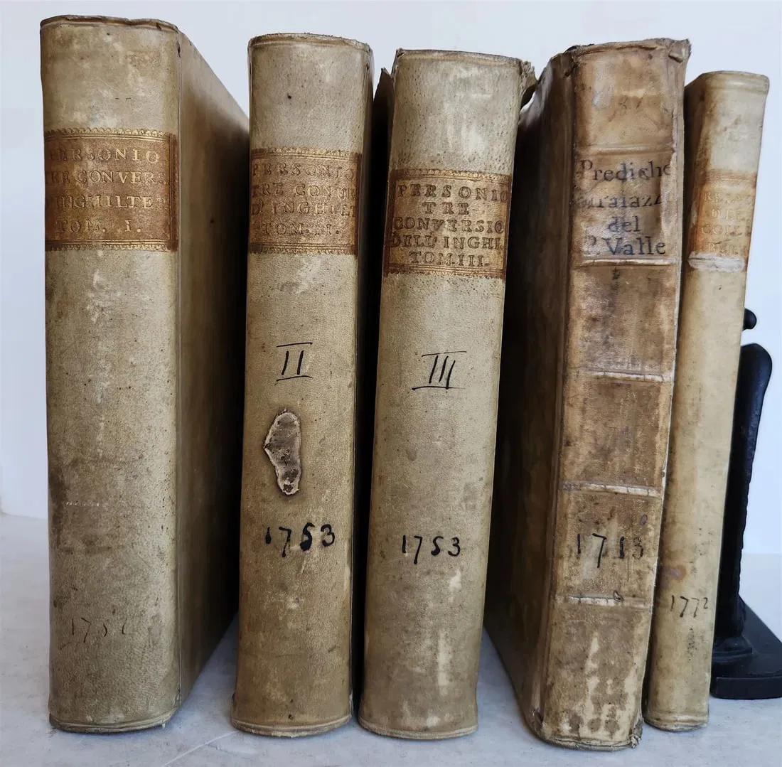 1713-1772 18th CENTURY BINDINGS - LOT of 5 VELLUM BOUND BOOKS antique