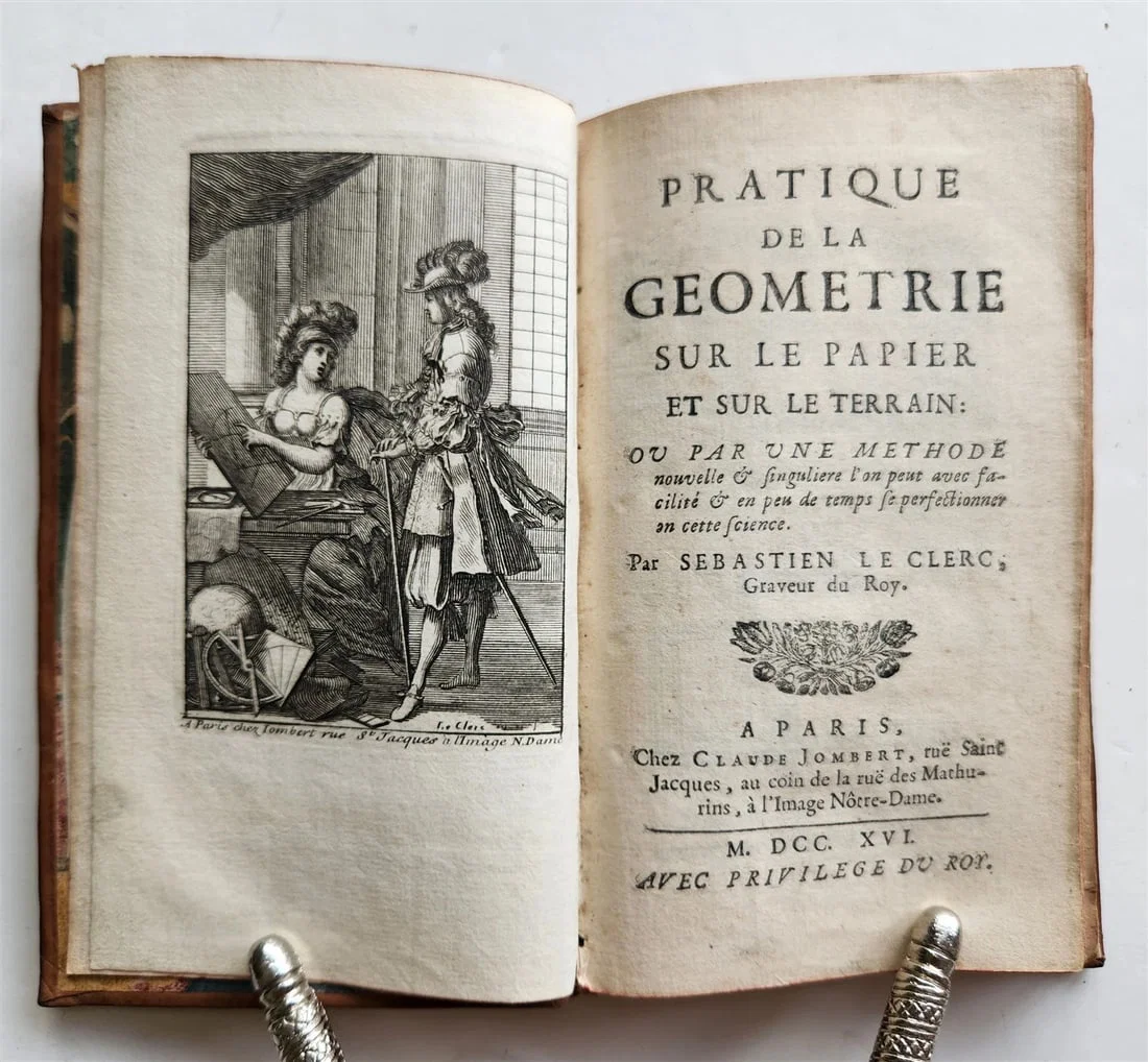 1716 GEOMETRY by LE CLERC antique ILLUSTRATED w/ 45 ENGRAVINGS