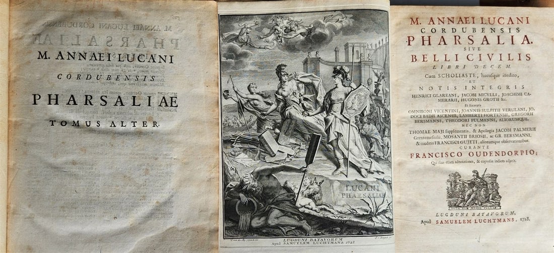 1728 PHARSALIA by LUCAN antique ANCIENT ROMAN POEM 2 volumes