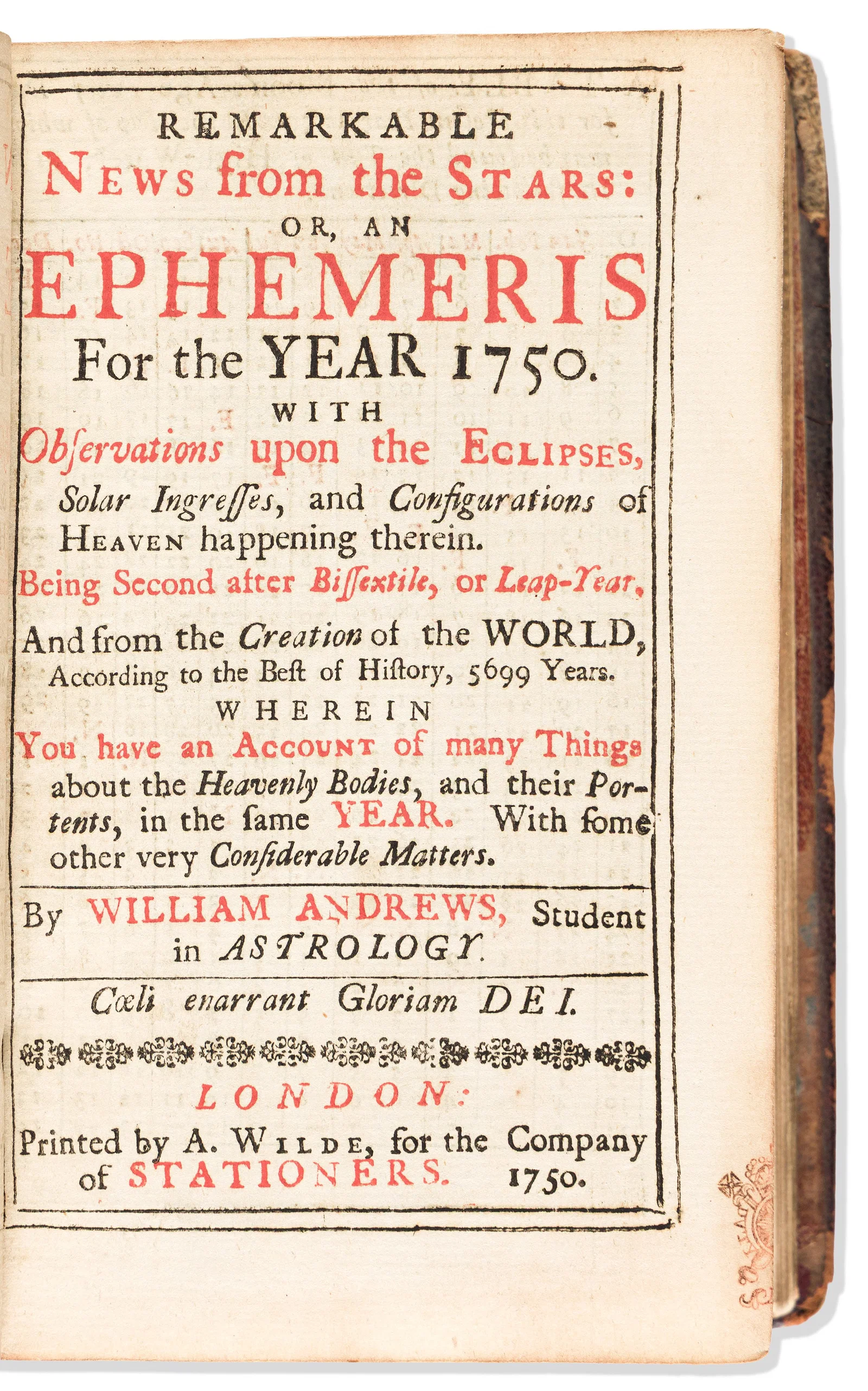 1750. Almanacs. Sammelband of Fourteen English Almanacs from 1750.