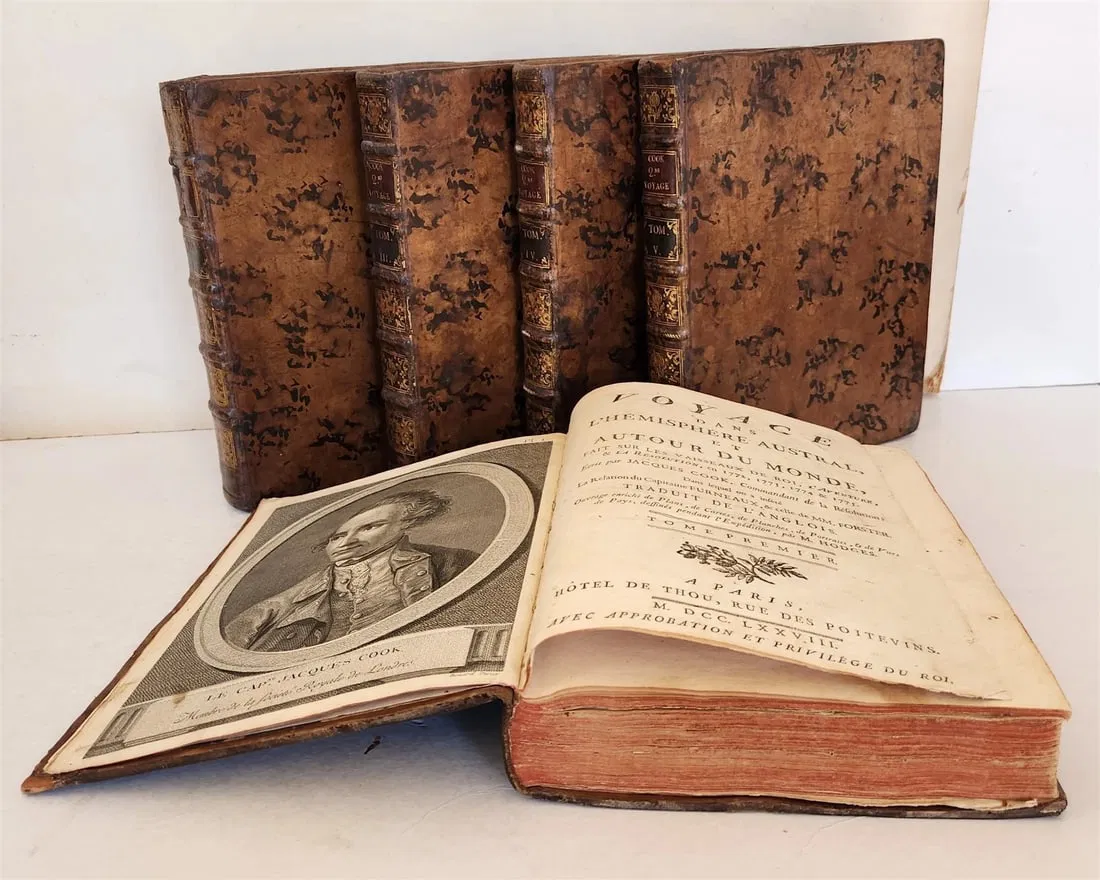 1778 CAPTAIN COOK SECOND VOYAGE 5 VOLUMES antique ILLUSTRATED w/66 PLATES French