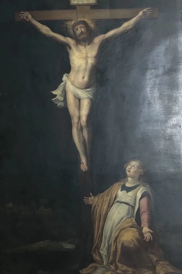 17th century The Christ & Mary Magdalene -Antique Oil Painting Original c. 1630