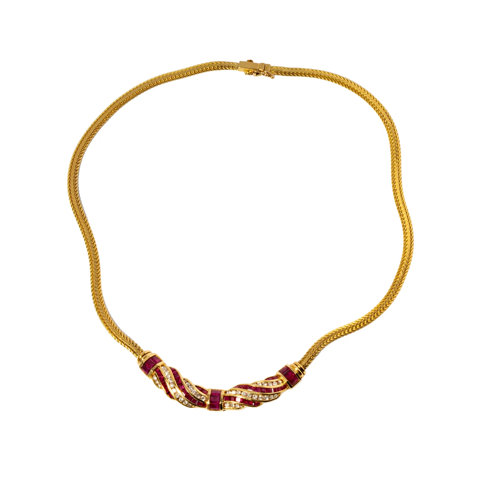 18 Karat Yellow Gold Diamond and Ruby Necklace