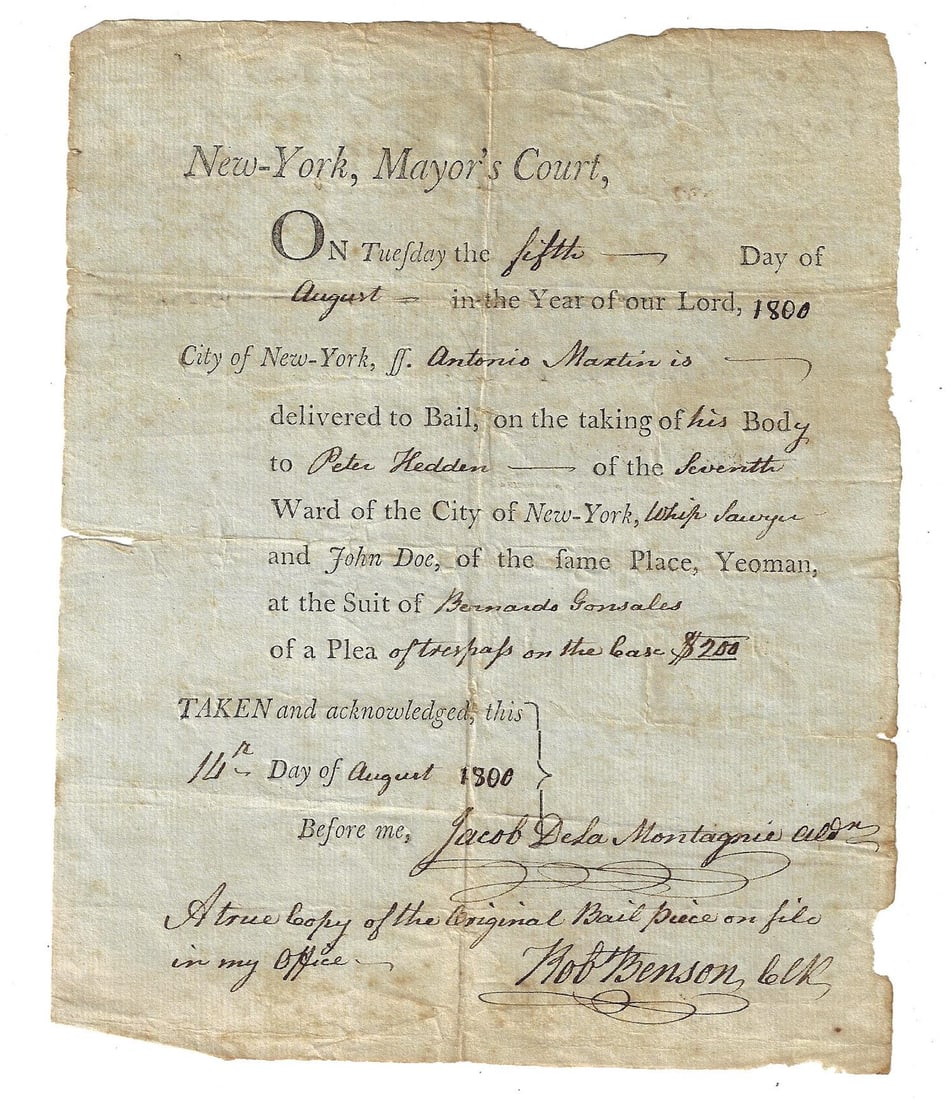 1800 Fine New York Bail Document