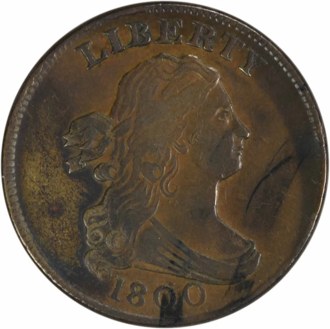 1800 Half Cent Draped Bust Copper Coin by Robert Scot