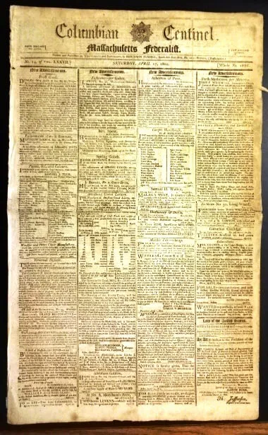 1802 Boston Federalist Newpaper Thomas Jefferson Act