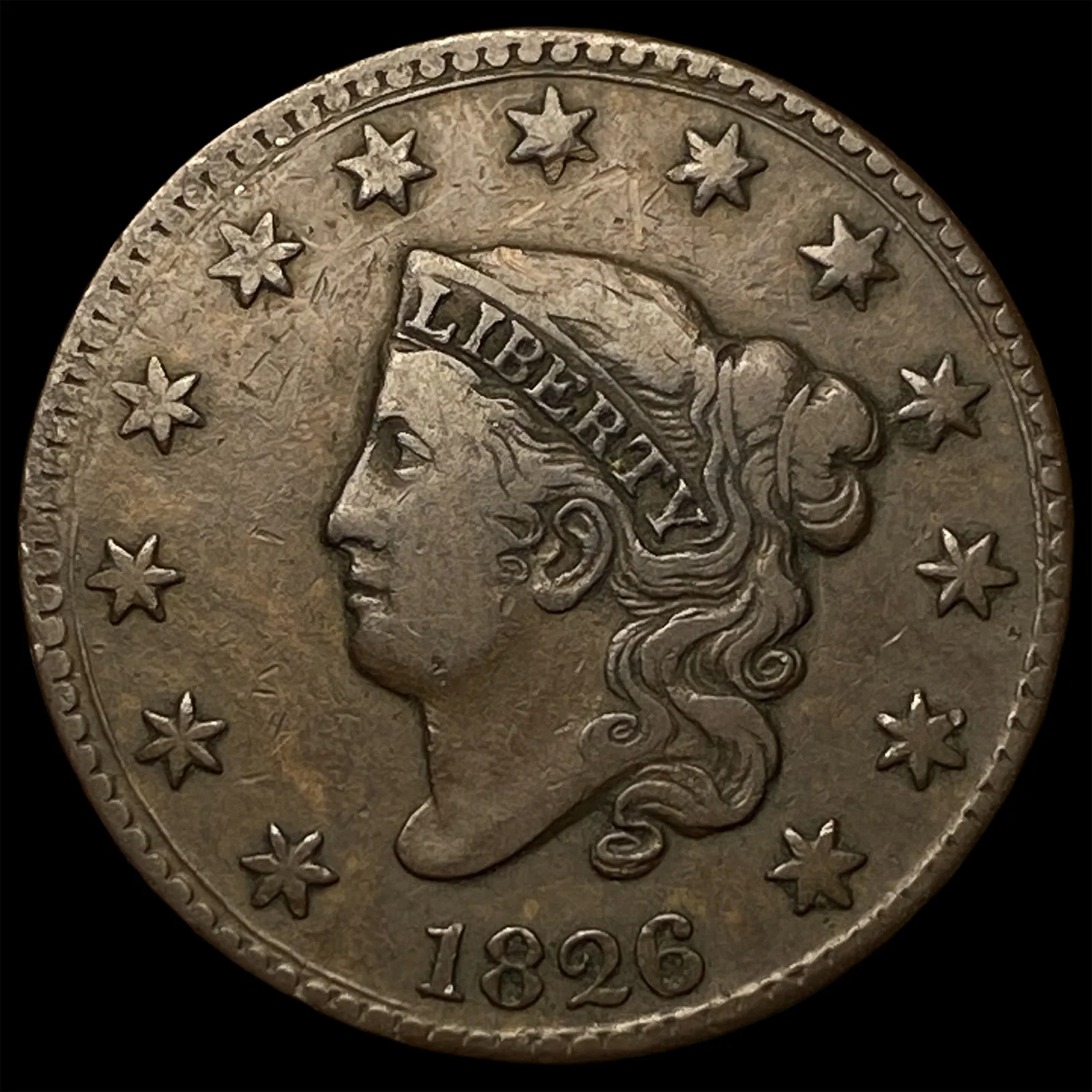 1826 Coronet Head Large Cent ABOUT UNCIRCULATED