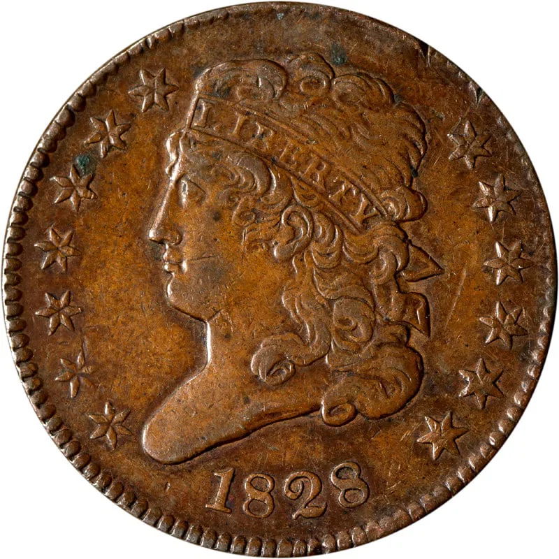1828 United States Copper Half Cent Coin Circulated Example