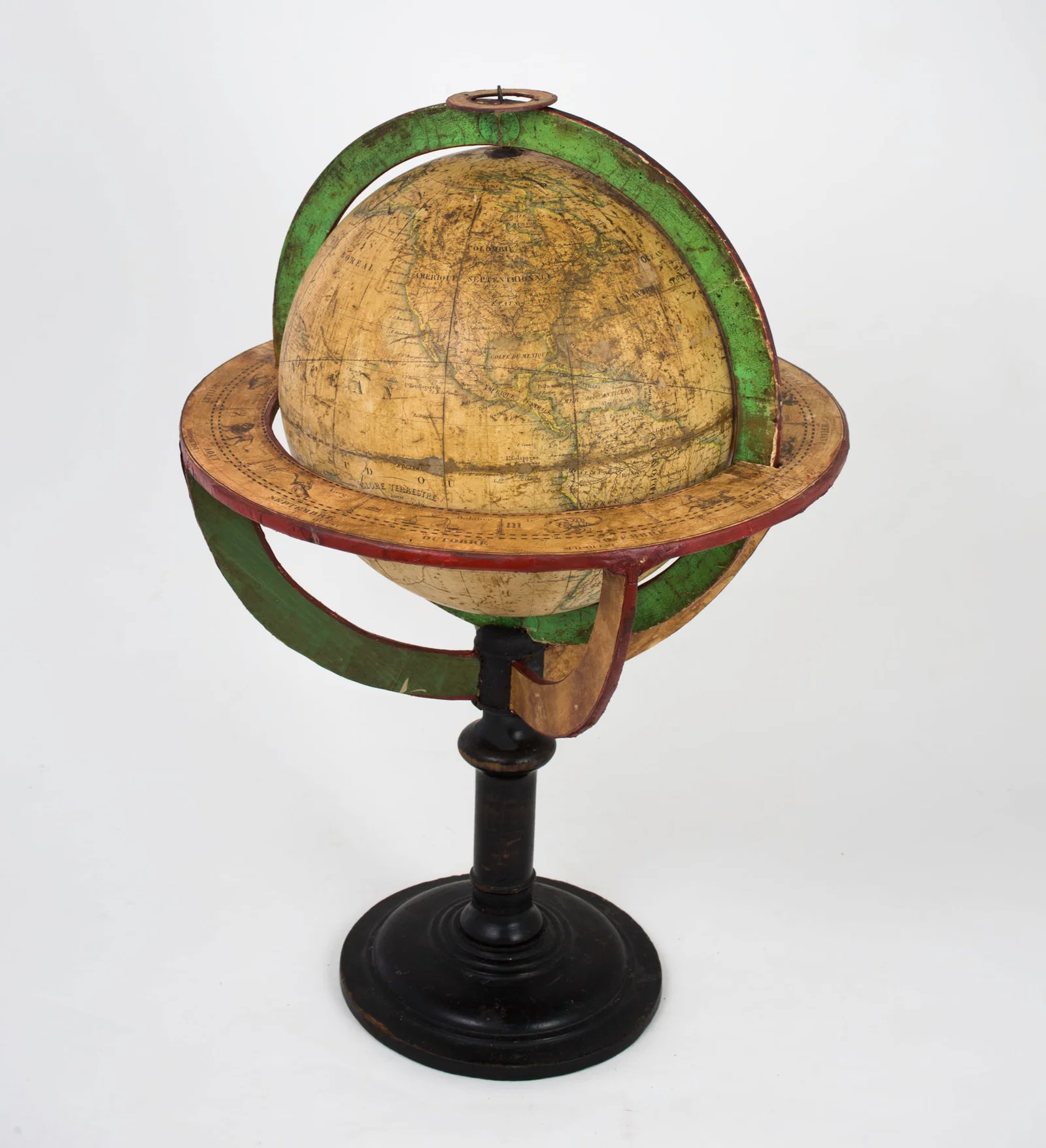 1830 French antique terrestrial globe 10" cooper engraving Lapie geographer