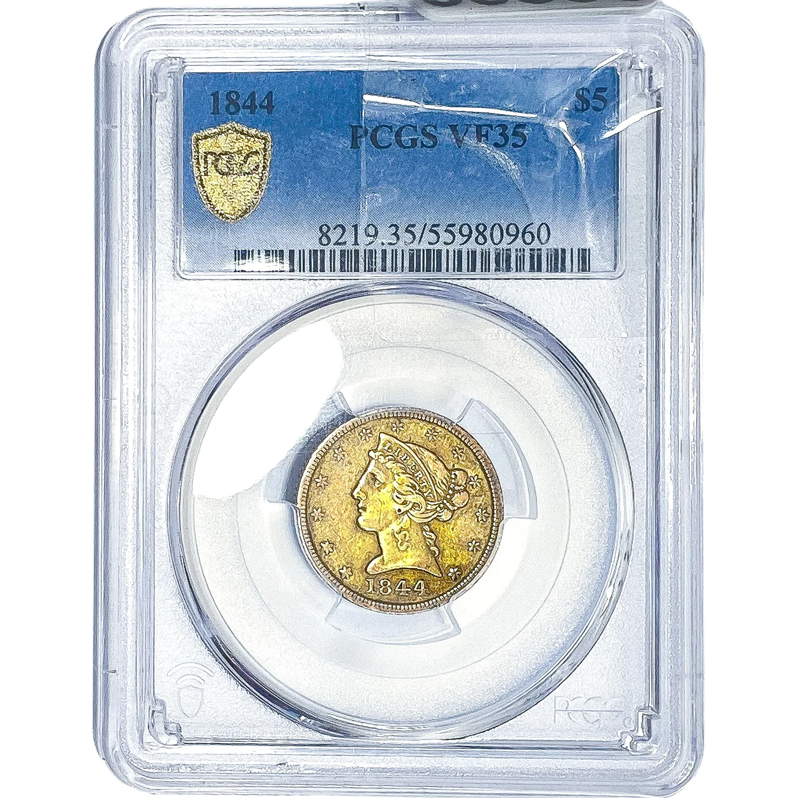 1844 Liberty Head $5 Gold Half Eagle PCGS VF35