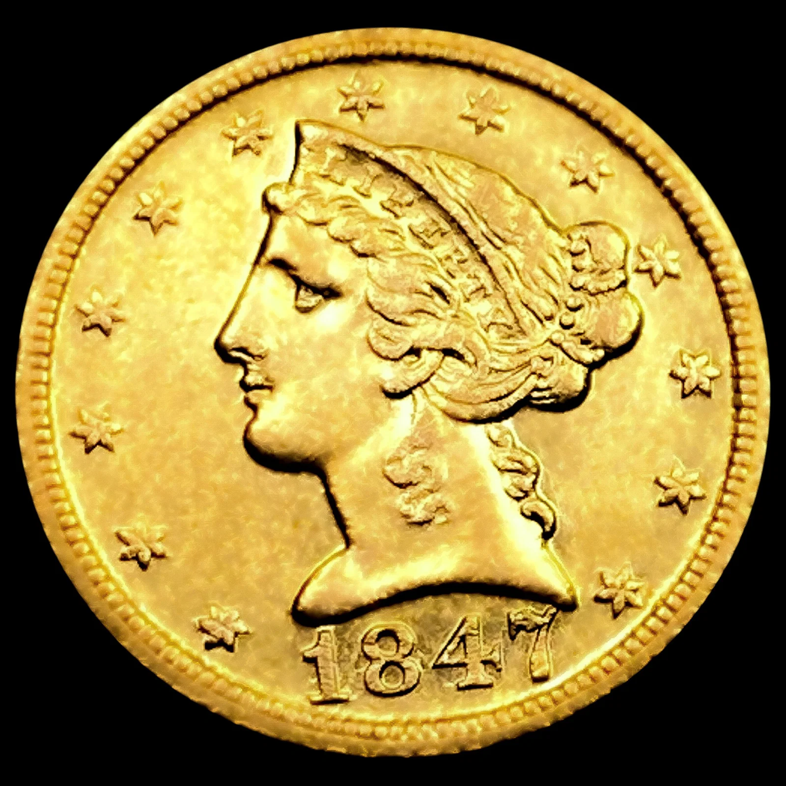 1847-D $5 Gold Half Eagle UNCIRCULATED