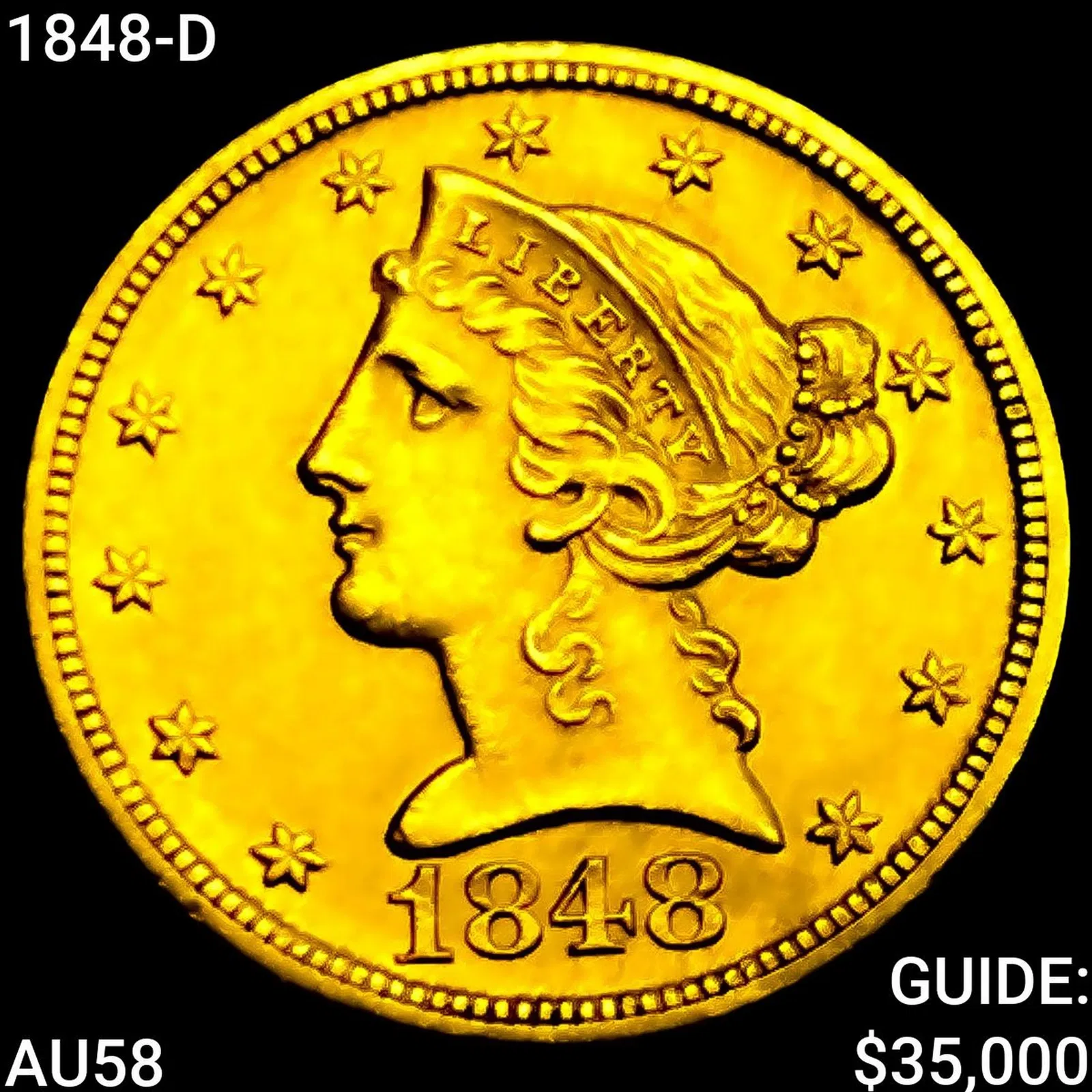 1848-D $5 Gold Half Eagle CHOICE AU