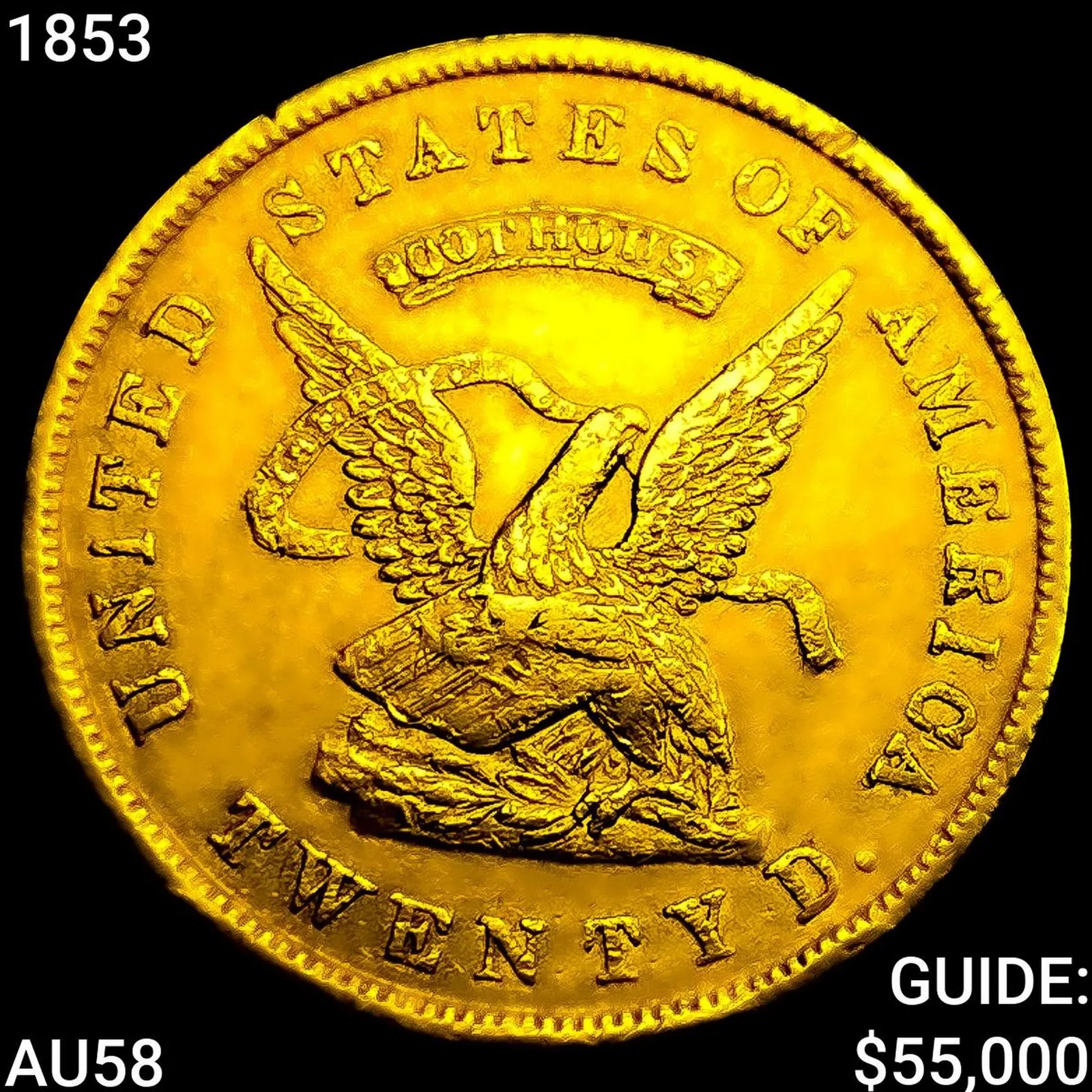 1853 900 $20 California Gold Assay CHOICE AU