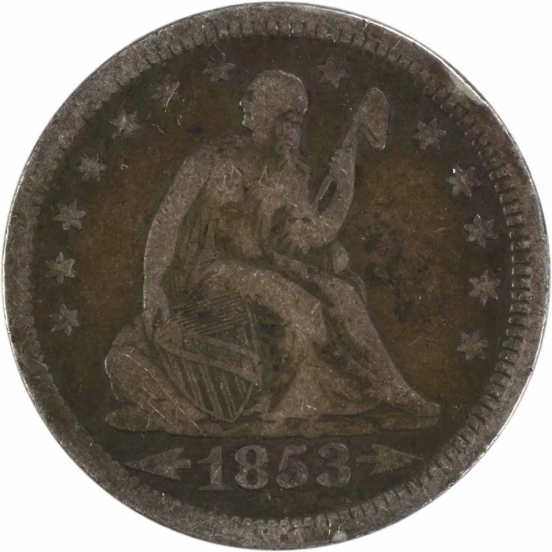 1853 Arrows and Rays Seated Liberty Quarter 25C Philadelphia F Grade Uncertified