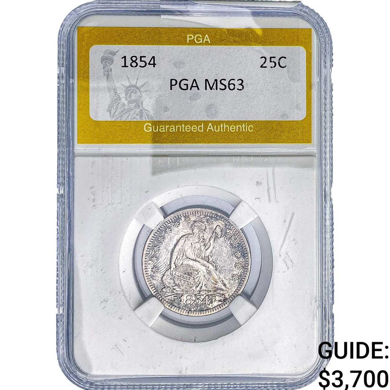 1854 Seated Liberty Quarter PGA MS63
