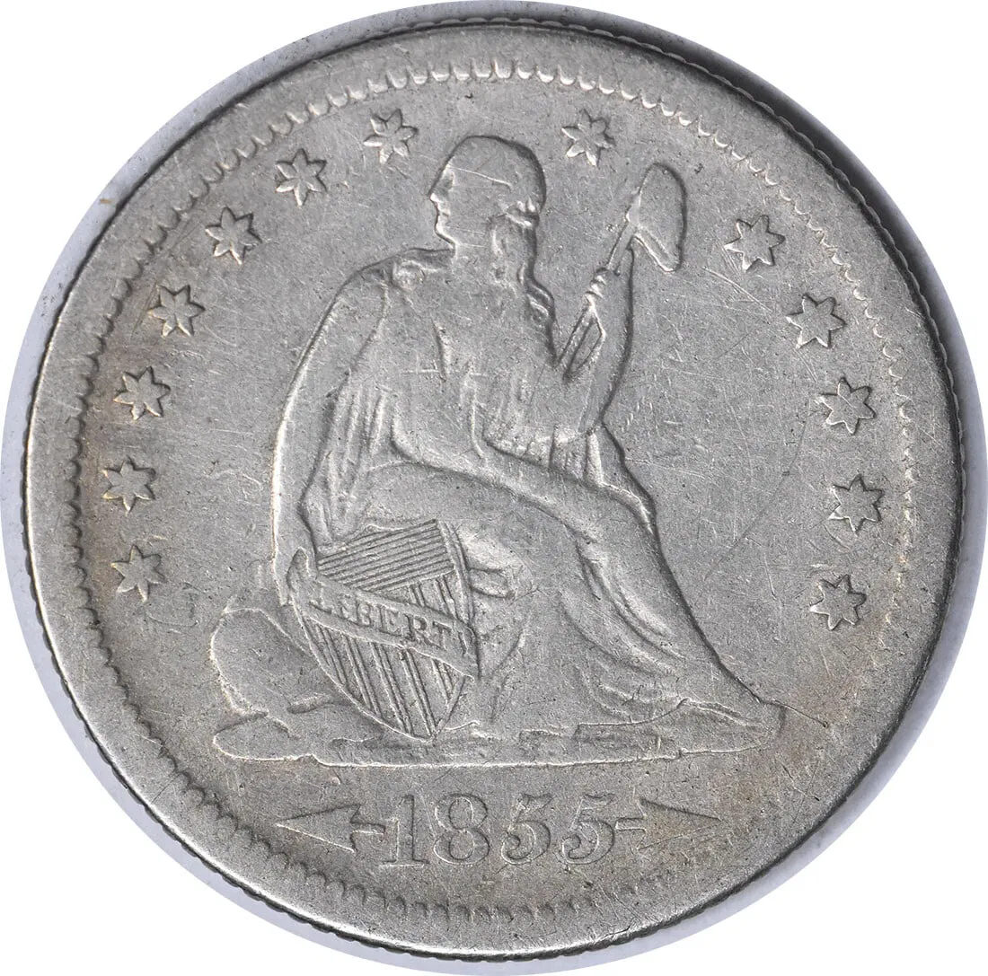 1855-S Liberty Seated Silver Quarter 90% Silver VF Uncertified