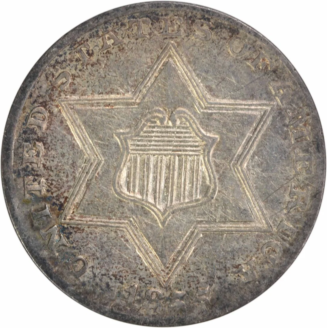 1855 Three Cent Silver Coin AU Uncertified Philadelphia Mint