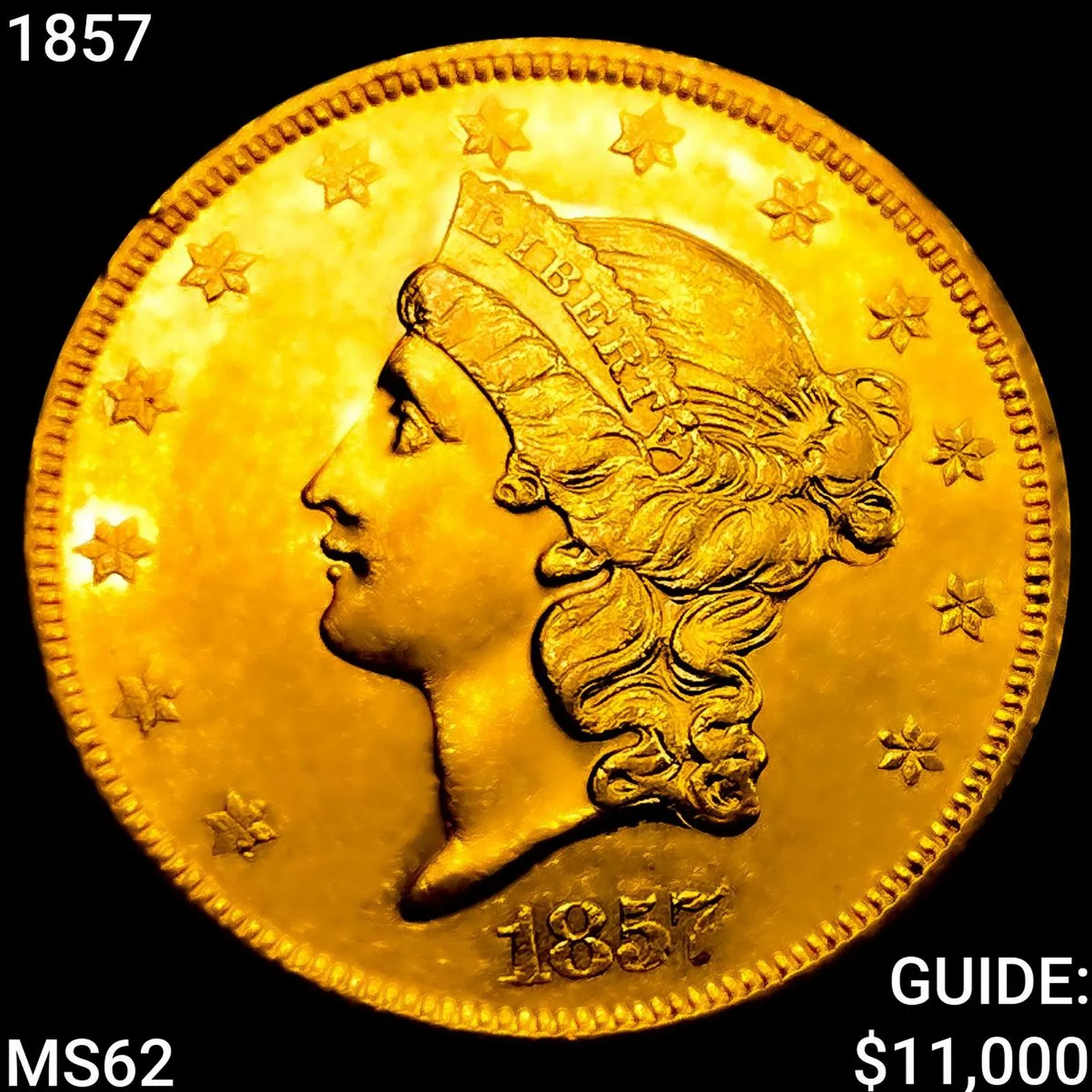 1857 $20 Gold Double Eagle UNCIRCULATED