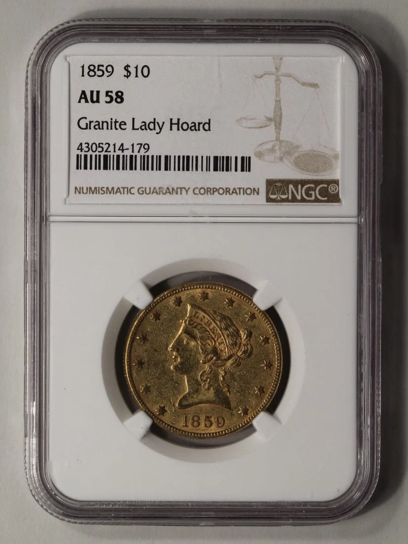 1859 $10 Liberty Head Eagle Gold Coin NGC AU58