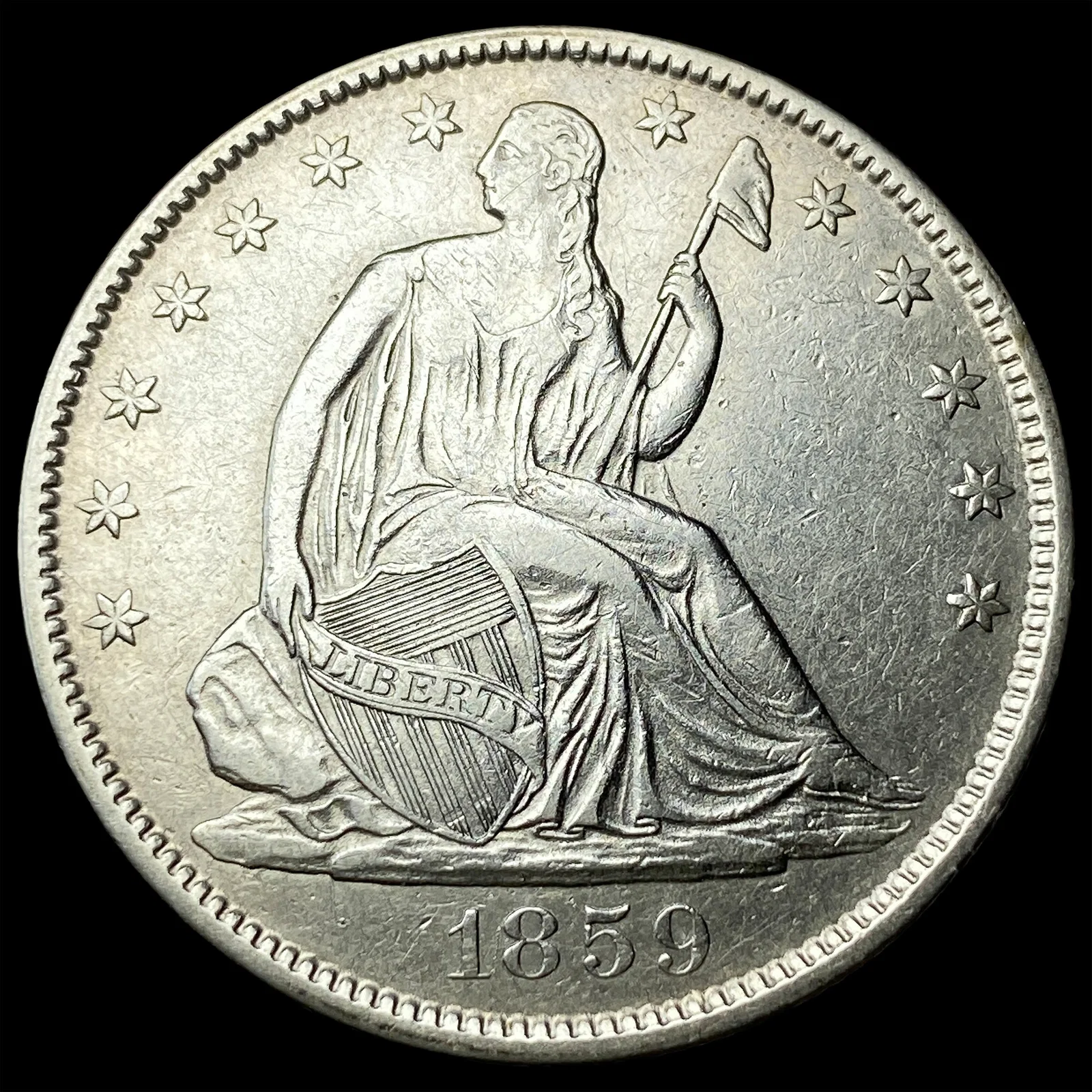 1859-O Silver Seated Liberty Half Dollar CLOSELY UNCIRCULATED