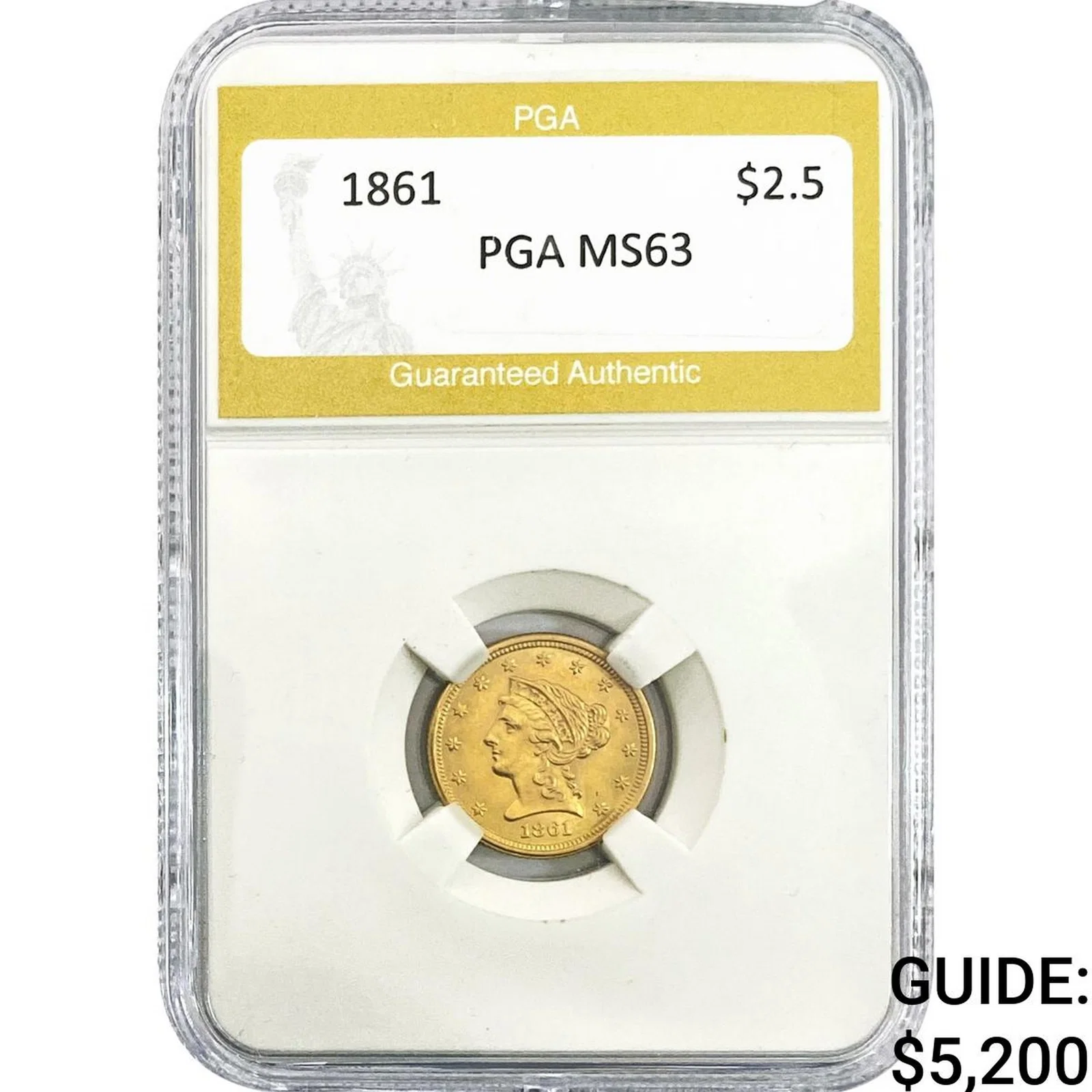 1861 $2.50 Gold Quarter Eagle PGA MS63