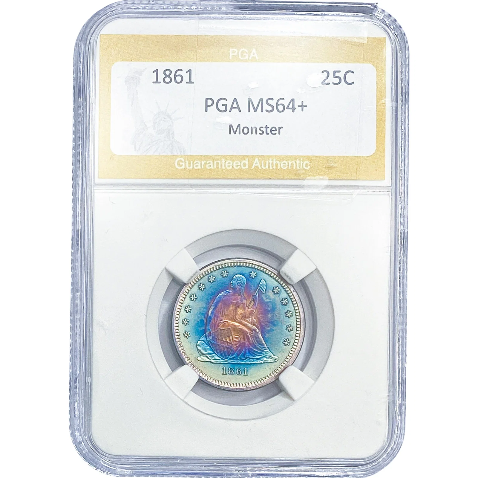 1861 Seated Liberty Quarter PGA MS64+ Monster