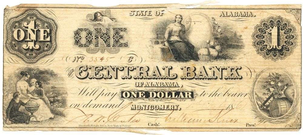 1861 United States Richmond $1 Confederate Currency