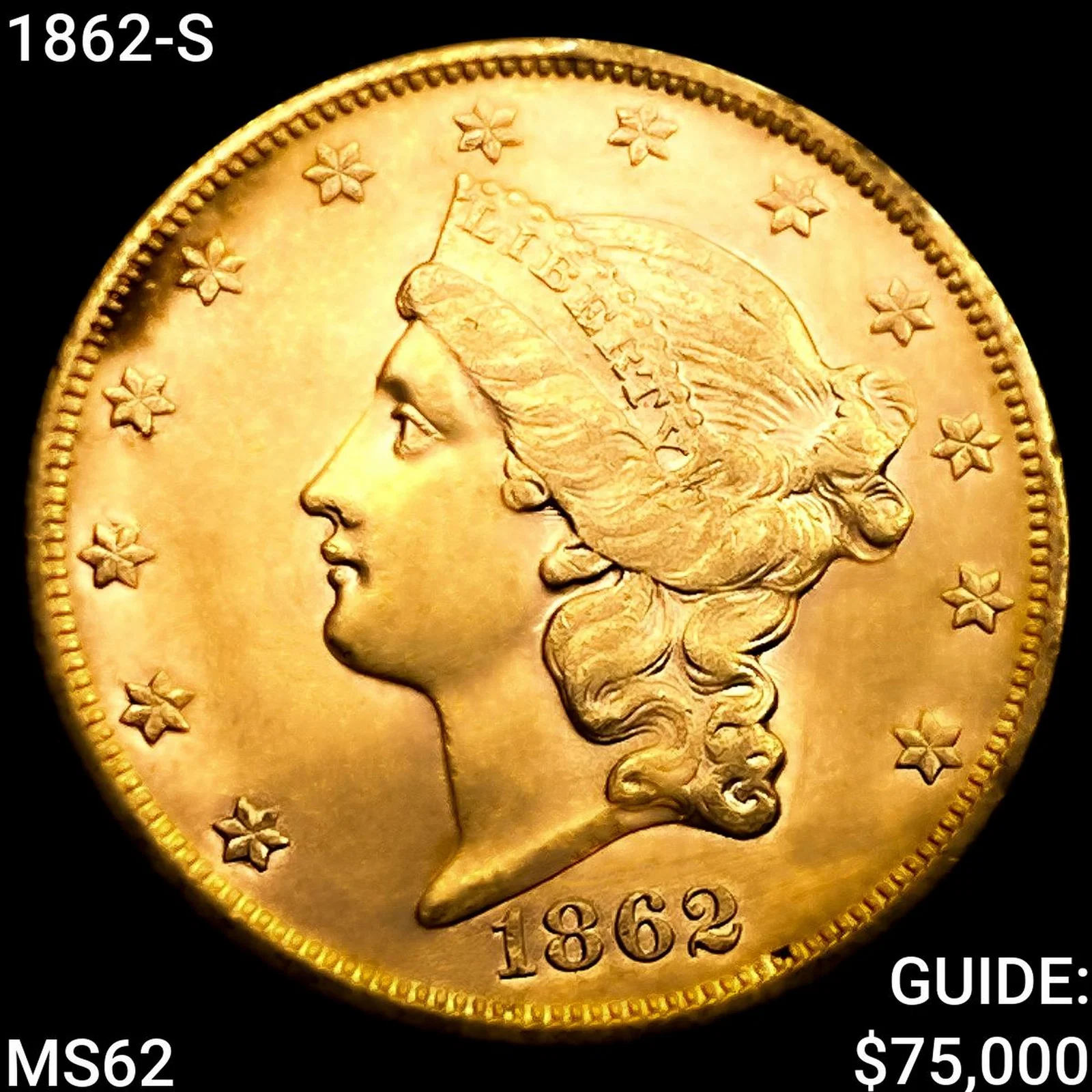 1862-S $20 Gold Double Eagle UNCIRCULATED