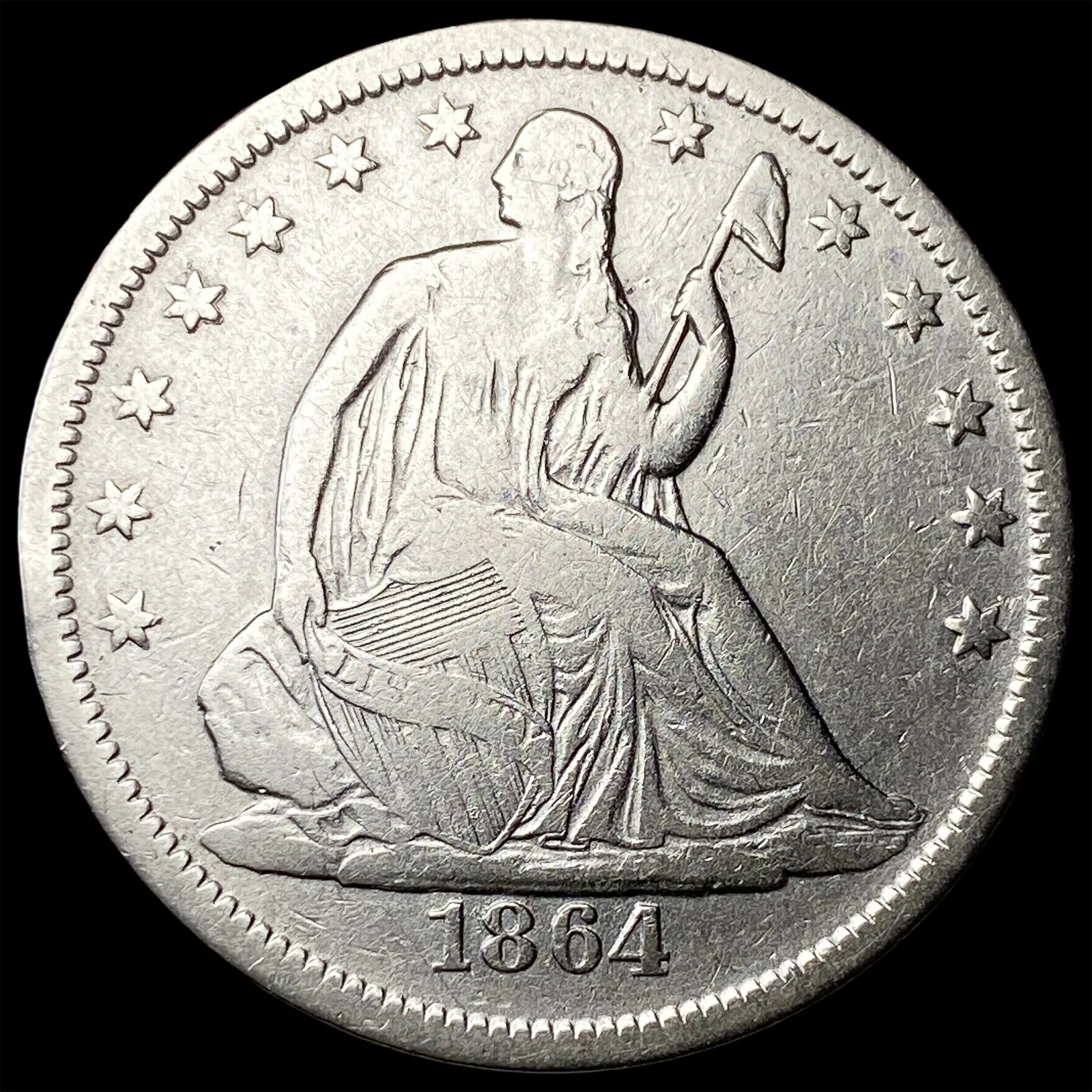 1864-S Silver Seated Liberty Half Dollar ABOUT UNCIRCULATED