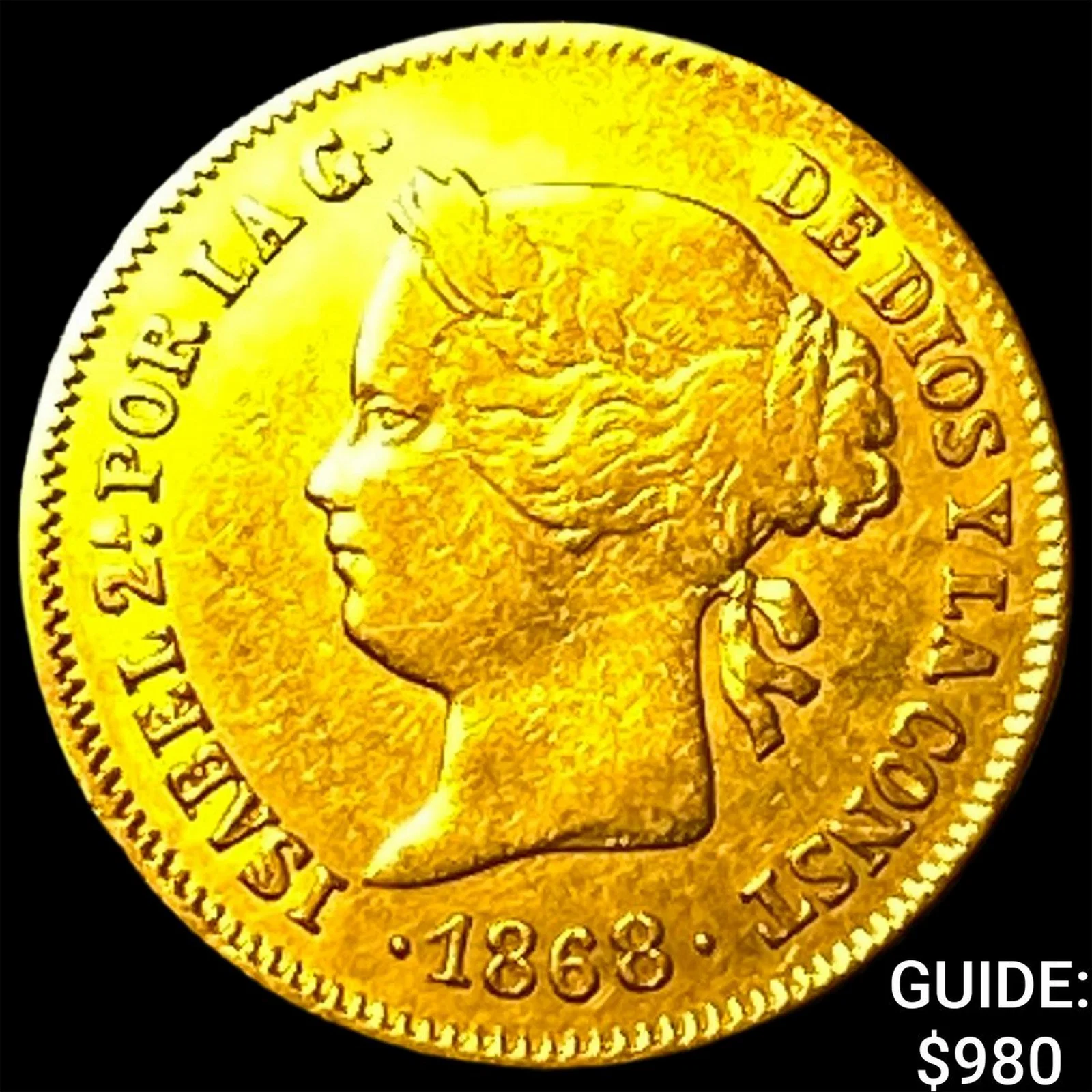 1868 Philippines Gold 1 Peso .0476 AGW