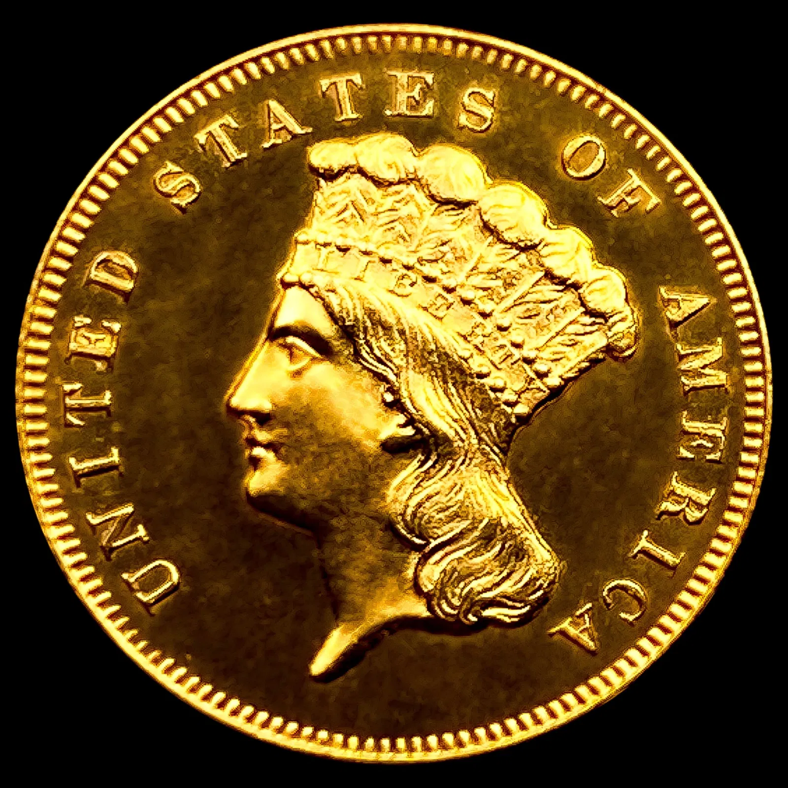 1872 $3 Gold Piece GEM PROOF+ CAMEO