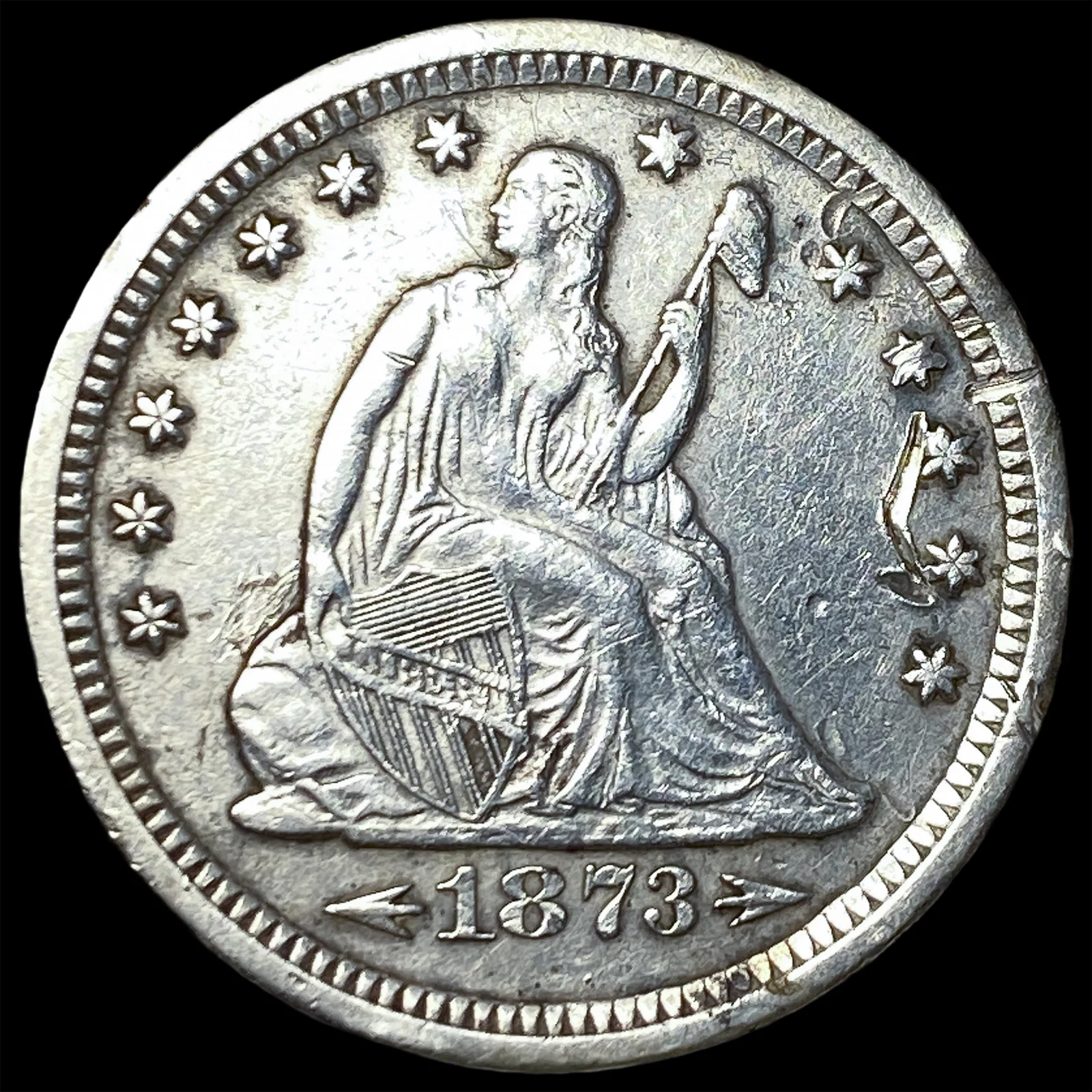1873-S Arrows Silver Seated Liberty Quarter CLOSELY UNCIRCULATED